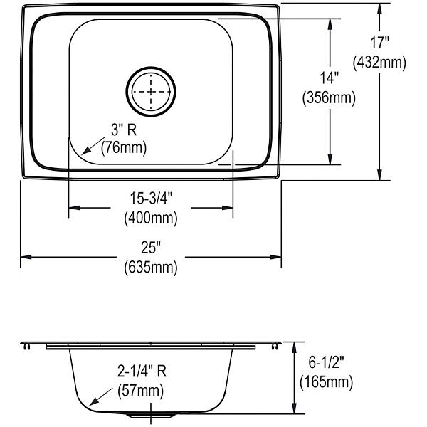 Elkay CDKAD251765 Celebrity® Stainless Steel 25" x 17" x 6-1/2" Single Bowl Drop-in Classroom ADA Sink