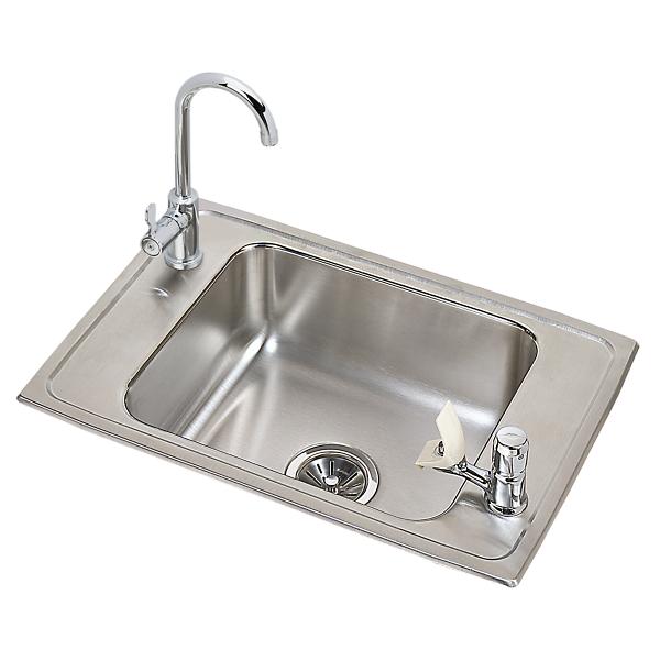 Elkay CDKR2517C Celebrity® Stainless Steel 25" x 17" x 6-7/8" 2-Hole Single Bowl Drop-in Classroom Sink and 12-1/2" Faucet / Bubbler Kit