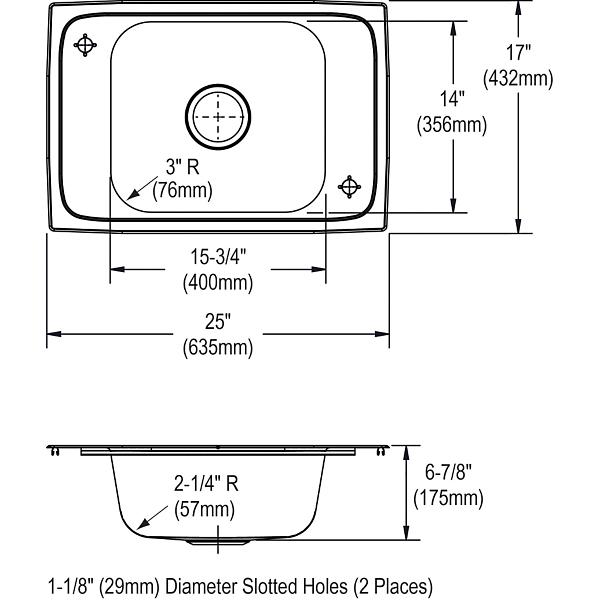 Elkay CDKR2517C Celebrity® Stainless Steel 25" x 17" x 6-7/8" 2-Hole Single Bowl Drop-in Classroom Sink and 12-1/2" Faucet / Bubbler Kit