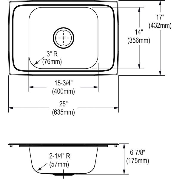 Elkay CDKR2517 Celebrity® Stainless Steel 25" x 17" x 6-7/8" Single Bowl Drop-in Classroom Sink