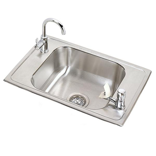 Elkay CDKRC2517C Celebrity® Stainless Steel 25" x 17" x 6-7/8" 2-Hole Single Bowl Drop-in Classroom Sink and 8-5/8" Faucet / Bubbler Kit