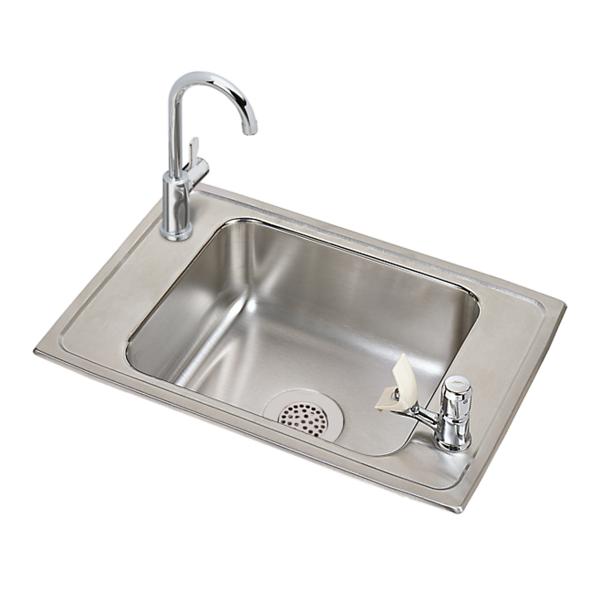 Elkay CDKRC2517VRC Celebrity® Stainless Steel 25" x 17" x 6-7/8" 2-Hole Single Bowl Drop-in Classroom Sink and Faucet / Vandal-resistant Bubbler Kit