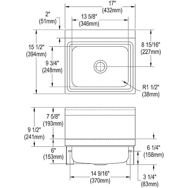 Elkay CHS17162 Stainless Steel 16-3/4" x 15-1/2" x 13" Single Bowl Wall Hung Handwash Sink