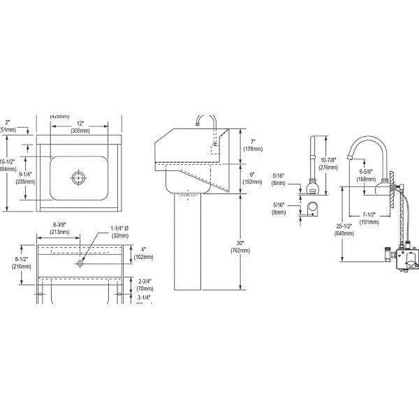 Elkay CHSP1716LRSSACMC Stainless Steel 16-3/4" x 15-1/2" x 13" Single Bowl Wall Hung Handwash Sink Kit