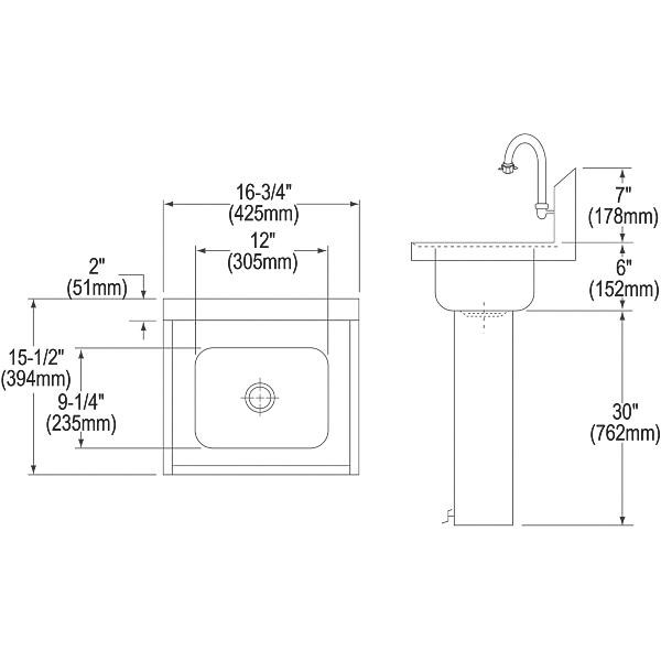 Elkay CHSP17161 Stainless Steel 16-3/4" x 15-1/2" x 13" Single Bowl Wall Hung Handwash Sink