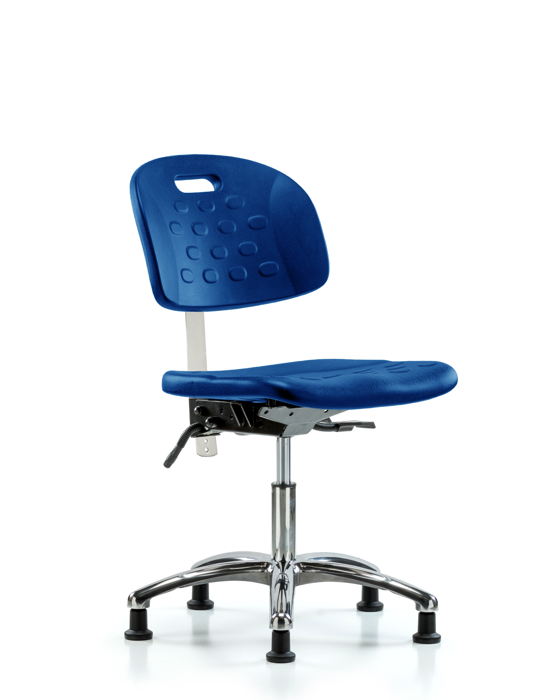 Blue Ridge Ergonomics CLR-HPDHCH-CR-T0-A0-RG-BLU Class 10 Newport Industrial Polyurethane Clean Room Chair - Desk Height with Stationary Glides in Blue Polyurethane