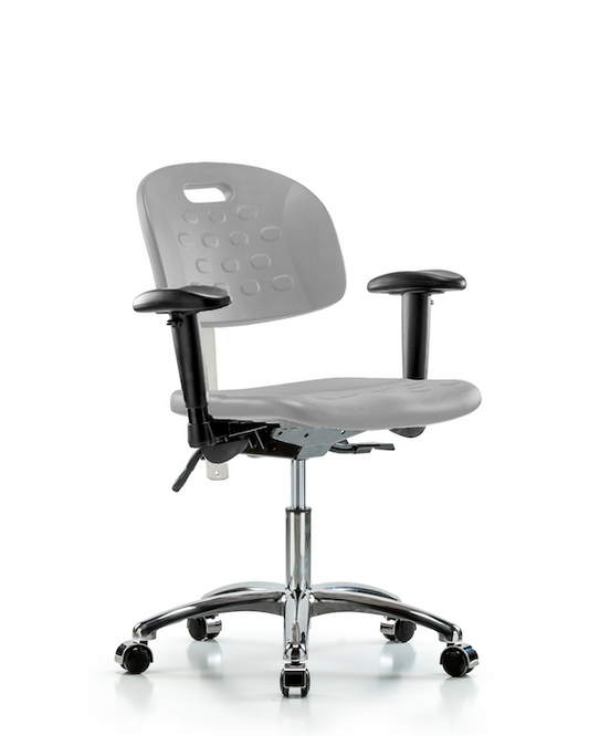 Blue Ridge Ergonomics CLR-HPDHCH-CR-T1-A1-CC-GRY Class 100 Newport Industrial Polyurethane Clean Room Chair - Desk Height with Seat Tilt, Adjustable Arms, & Casters in Gray Polyurethane