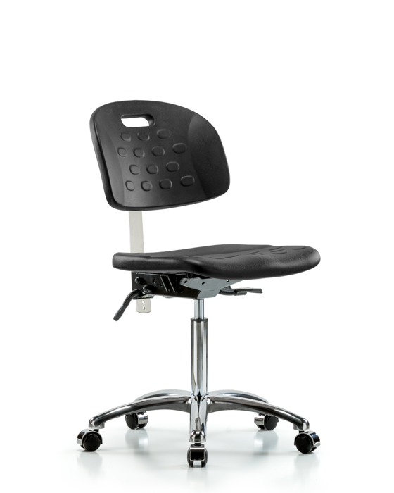 Blue Ridge Ergonomics CLR-HPMBCH-CR-T0-A0-NF-CC-BLK Class 10 Newport Industrial Polyurethane Clean Room Chair - Medium Bench Height with Casters in Black Polyurethane