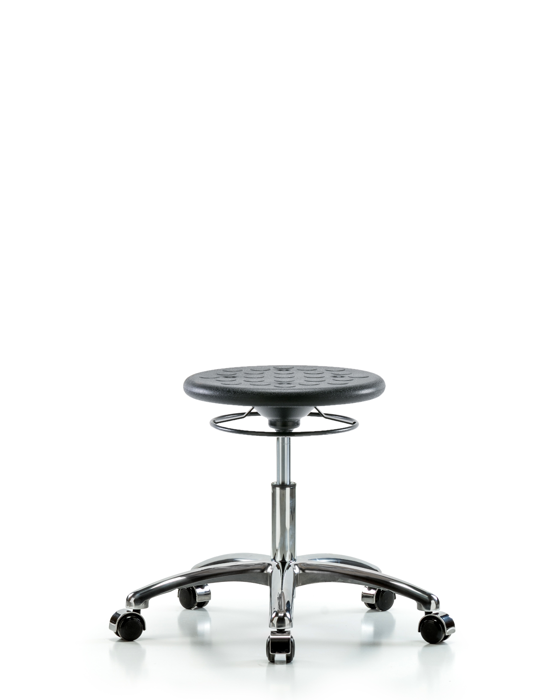 Blue Ridge Ergonomics CLR-IPDHSO-CR-CC-BLK Class 10 Huron Polyurethane Clean Room Stool - Desk Height with Casters in Black Polyurethane