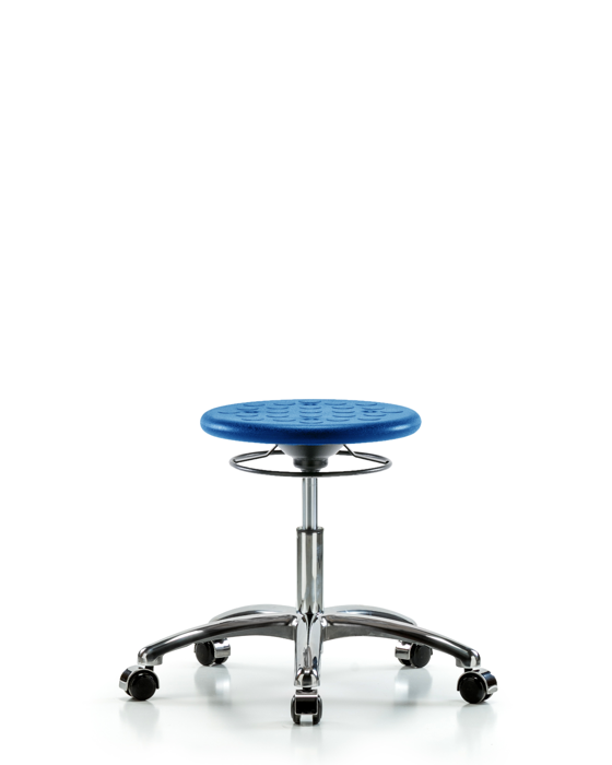 Blue Ridge Ergonomics CLR-IPDHSO-CR-CC-BLU Class 10 Huron Polyurethane Clean Room Stool - Desk Height with Casters in Blue Polyurethane