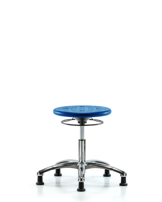 Blue Ridge Ergonomics CLR-IPDHSO-CR-RG-BLU Class 10 Huron Polyurethane Clean Room Stool - Desk Height with Stationary Glides in Blue Polyurethane