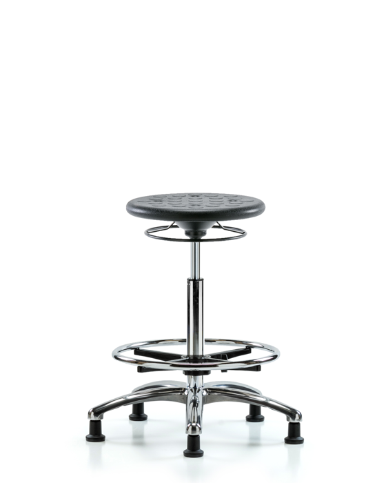 Blue Ridge Ergonomics CLR-IPHBSO-CR-CF-RG-BLK Class 10 Huron Polyurethane Clean Room Stool - High Bench Height with Chrome Foot Ring and Stationary Glides in Black Polyurethane