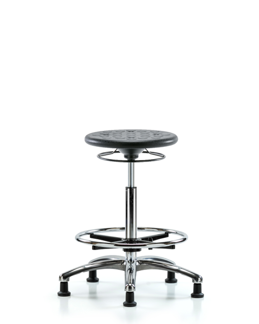 Blue Ridge Ergonomics CLR-IPHBSO-CR-CF-RG-BLK Class 10 Huron Polyurethane Clean Room Stool - High Bench Height with Chrome Foot Ring and Stationary Glides in Black Polyurethane