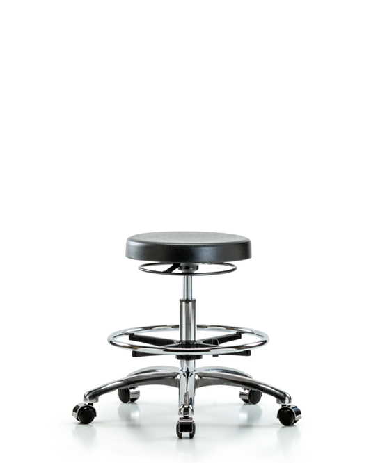 Blue Ridge Ergonomics CLR-PMBSO-CR-CF-CC Class 10 Polyurethane Clean Room Stool - Medium Bench Height with Chrome Foot Ring & Casters