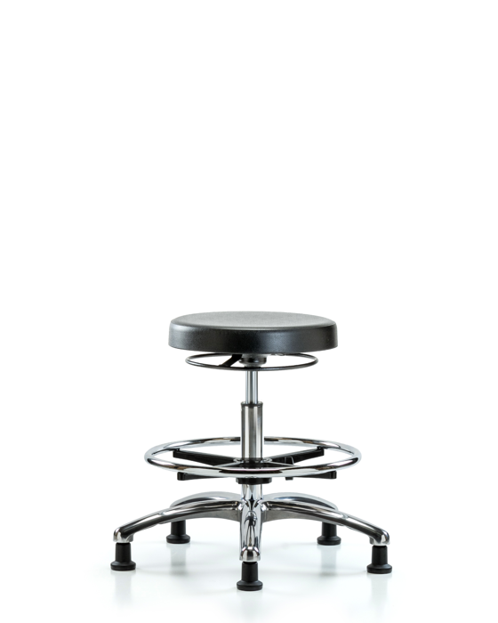 Blue Ridge Ergonomics CLR-PMBSO-CR-CF-RG Class 10 Polyurethane Clean Room Stool - Medium Bench Height with Chrome Foot Ring & Stationary Glides