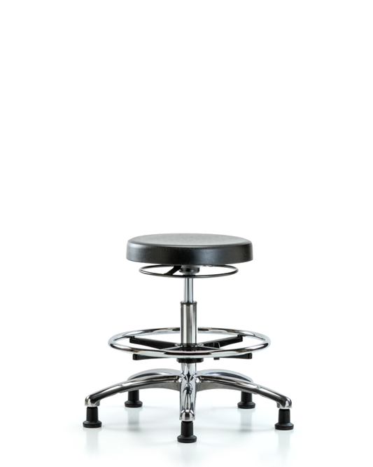 Blue Ridge Ergonomics CLR-PMBSO-CR-CF-RG Class 10 Polyurethane Clean Room Stool - Medium Bench Height with Chrome Foot Ring & Stationary Glides