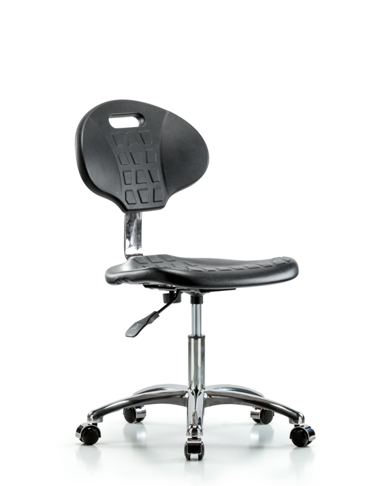 Blue Ridge Ergonomics CLR-TPDHCH-CR-A0-CC-BLK Class 10 Erie Polyurethane Clean Room Chair - Desk Height with Casters in Black Polyurethane
