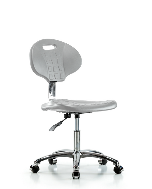 Blue Ridge Ergonomics CLR-TPDHCH-CR-A0-CC-GRY Class 10 Erie Polyurethane Clean Room Chair - Desk Height with Casters in Gray Polyurethane