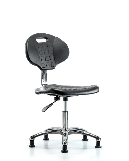 Blue Ridge Ergonomics CLR-TPDHCH-CR-A0-RG-BLK Class 10 Erie Polyurethane Clean Room Chair - Desk Height with Stationary Glides in Black Polyurethane