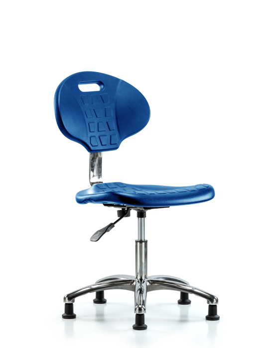Blue Ridge Ergonomics CLR-TPDHCH-CR-A0-RG-BLU Class 10 Erie Polyurethane Clean Room Chair - Desk Height with Stationary Glides in Blue Polyurethane