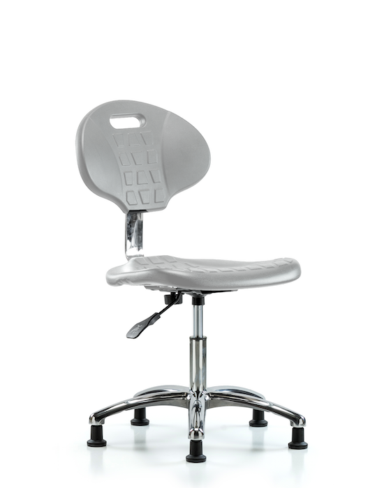 Blue Ridge Ergonomics CLR-TPDHCH-CR-A0-RG-GRY Class 10 Erie Polyurethane Clean Room Chair - Desk Height with Stationary Glides in Gray Polyurethane