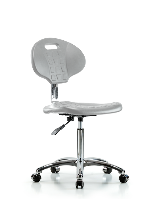 Blue Ridge Ergonomics CLR-TPMBCH-CR-A0-NF-CC-GRY Class 10 Erie Polyurethane Clean Room Chair - Medium Bench Height with Casters in Gray Polyurethane