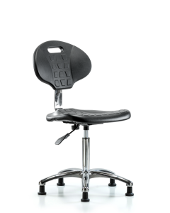 Blue Ridge Ergonomics TPMBCH-CR-A0-NF-RG-BLK Erie Polyurethane Chair Chrome - Medium Bench Height with Stationary Glides in Black Polyurethane
