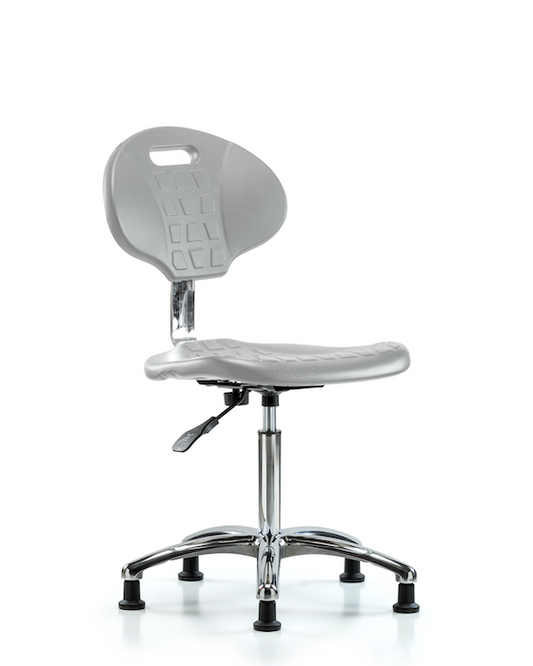 Blue Ridge Ergonomics CLR-TPMBCH-CR-A0-NF-RG-GRY Class 10 Erie Polyurethane Clean Room Chair - Medium Bench Height with Stationary Glides in Gray Polyurethane