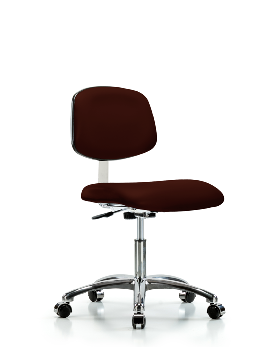 Blue Ridge Ergonomics CLR-VDHCH-CR-CC-8569 Class 10 Clean Room Vinyl Chair Chrome - Desk Height with Casters in Burgundy Trailblazer™ Vinyl
