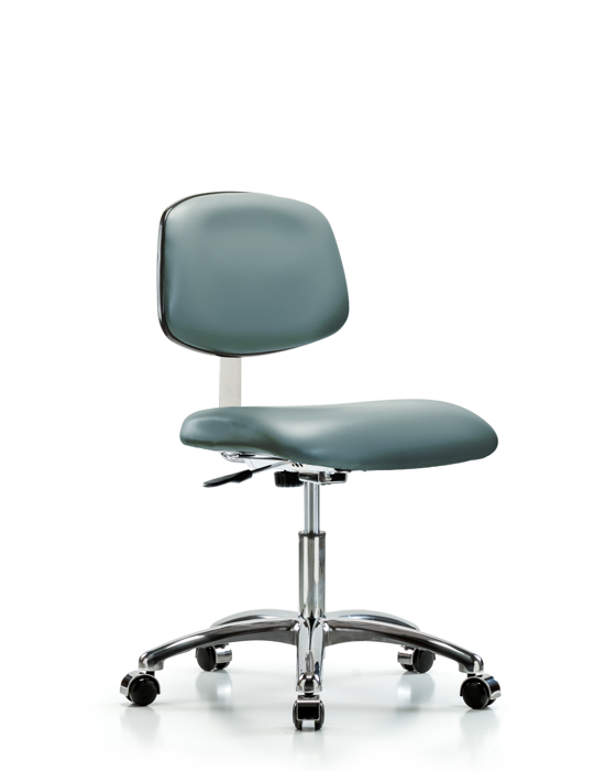 Blue Ridge Ergonomics CLR-VDHCH-CR-CC-8822 Class 10 Clean Room Vinyl Chair Chrome - Desk Height with Casters in Storm Supernova™ Vinyl