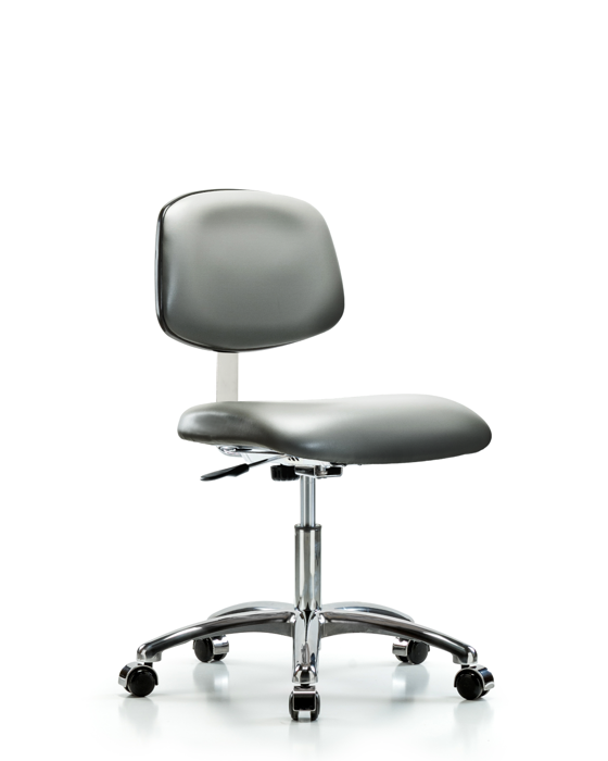 Blue Ridge Ergonomics CLR-VDHCH-CR-CC-8840 Class 10 Clean Room Vinyl Chair Chrome - Desk Height with Casters in Sterling Supernova™ Vinyl