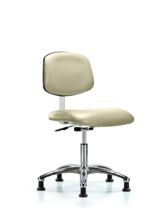 Blue Ridge Ergonomics CLR-VDHCH-CR-RG-8501 Class 10 Clean Room Vinyl Chair Chrome - Desk Height with Stationary Glides in Adobe White Trailblazer™ Vinyl