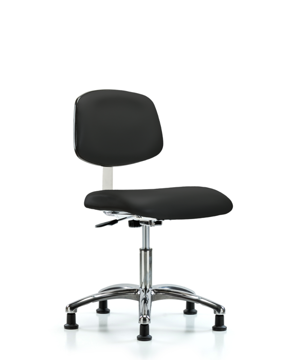 Blue Ridge Ergonomics CLR-VDHCH-CR-RG-8540 Class 10 Clean Room Vinyl Chair Chrome - Desk Height with Stationary Glides in Black Trailblazer™ Vinyl