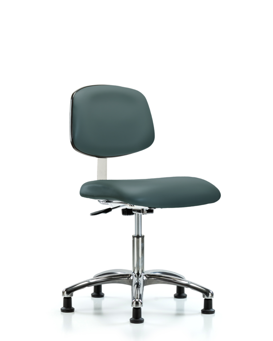 Blue Ridge Ergonomics CLR-VDHCH-CR-RG-8546 Class 10 Clean Room Vinyl Chair Chrome - Desk Height with Stationary Glides in Colonial Blue Trailblazer™ Vinyl