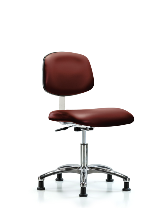 Blue Ridge Ergonomics CLR-VDHCH-CR-RG-8815 Class 10 Clean Room Vinyl Chair Chrome - Desk Height with Stationary Glides in Borscht Supernova™ Vinyl