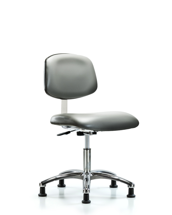Blue Ridge Ergonomics CLR-VDHCH-CR-RG-8840 Class 10 Clean Room Vinyl Chair Chrome - Desk Height with Stationary Glides in Sterling Supernova™ Vinyl