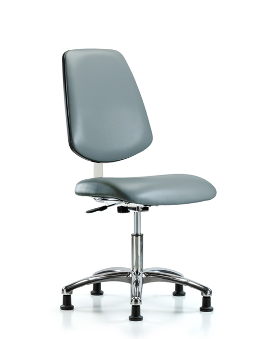Blue Ridge Ergonomics CLR-VDHCH-MB-CR-RG-8822 Class 10 Clean Room Vinyl Chair Chrome - Desk Height with Medium Back & Stationary Glides in Storm Supernova™ Vinyl