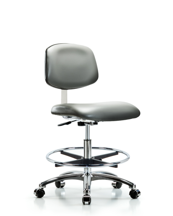 Blue Ridge Ergonomics CLR-VMBCH-CR-CF-CC-8840 Class 10 Clean Room Vinyl Chair Chrome - Medium Bench Height with Chrome Foot Ring & Casters in Sterling Supernova™ Vinyl