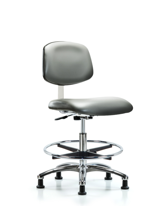 Blue Ridge Ergonomics CLR-VMBCH-CR-CF-RG-8840 Class 10 Clean Room Vinyl Chair Chrome - Medium Bench Height with Chrome Foot Ring & Stationary Glides in Sterling Supernova™ Vinyl