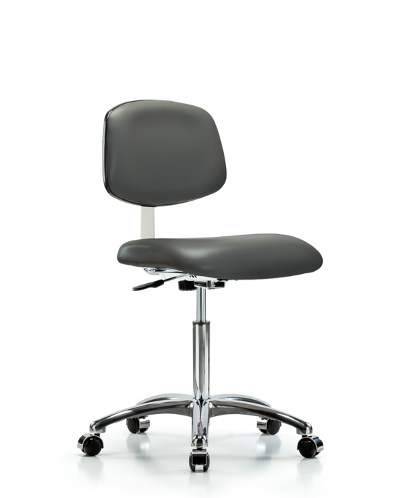 Blue Ridge Ergonomics CLR-VMBCH-CR-NF-CC-8823 Class 10 Clean Room Vinyl Chair Chrome - Medium Bench Height with Casters in Carbon Supernova™ Vinyl
