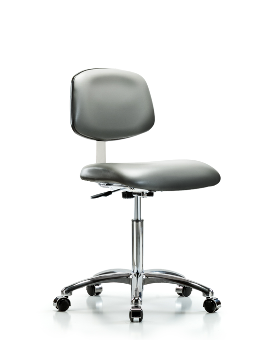 Blue Ridge Ergonomics CLR-VMBCH-CR-NF-CC-8840 Class 10 Clean Room Vinyl Chair Chrome - Medium Bench Height with Casters in Sterling Supernova™ Vinyl