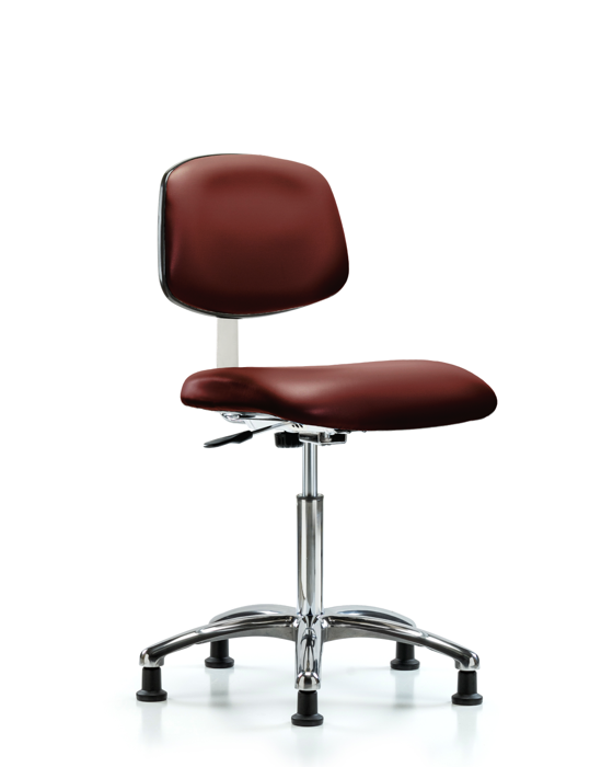 Blue Ridge Ergonomics CLR-VMBCH-CR-NF-RG-8815 Class 10 Clean Room Vinyl Chair Chrome - Medium Bench Height with Stationary Glides in Borscht Supernova™ Vinyl