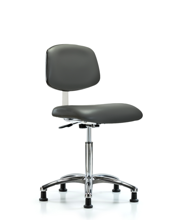 Blue Ridge Ergonomics CLR-VMBCH-CR-NF-RG-8823 Class 10 Clean Room Vinyl Chair Chrome - Medium Bench Height with Stationary Glides in Carbon Supernova™ Vinyl