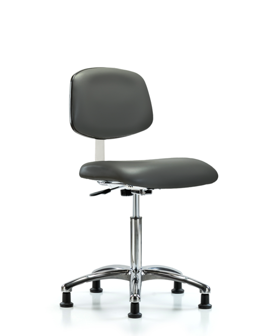 Blue Ridge Ergonomics CLR-VMBCH-CR-NF-RG-8823 Class 10 Clean Room Vinyl Chair Chrome - Medium Bench Height with Stationary Glides in Carbon Supernova™ Vinyl