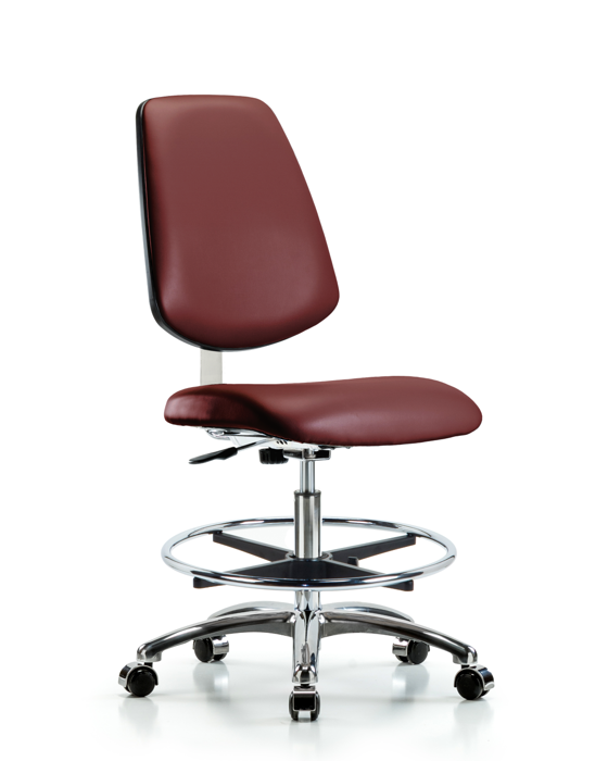 Blue Ridge Ergonomics CLR-VMBCH-MB-CR-CF-CC-8815 Class 10 Clean Room Vinyl Chair Chrome - Medium Bench Height with Medium Back, Chrome Foot Ring, & Casters in Borscht Supernova™ Vinyl