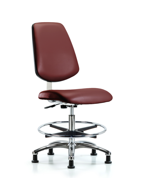 Blue Ridge Ergonomics CLR-VMBCH-MB-CR-CF-RG-8815 Class 10 Clean Room Vinyl Chair Chrome - Medium Bench Height with Medium Back, Chrome Foot Ring, & Stationary Glides in Borscht Supernova™ Vinyl