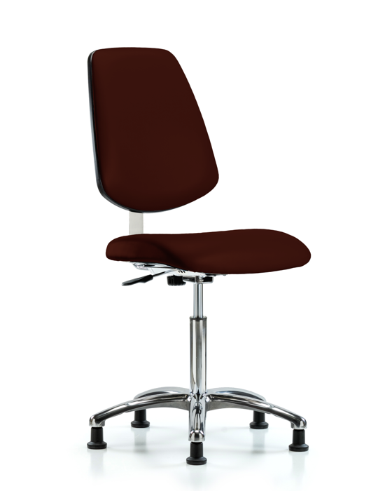 Blue Ridge Ergonomics CLR-VMBCH-MB-CR-NF-RG-8569 Class 10 Clean Room Vinyl Chair Chrome - Medium Bench Height with Medium Back & Stationary Glides in Burgundy Trailblazer™ Vinyl