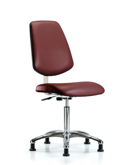 Blue Ridge Ergonomics CLR-VMBCH-MB-CR-NF-RG-8815 Class 10 Clean Room Vinyl Chair Chrome - Medium Bench Height with Medium Back & Stationary Glides in Borscht Supernova™ Vinyl