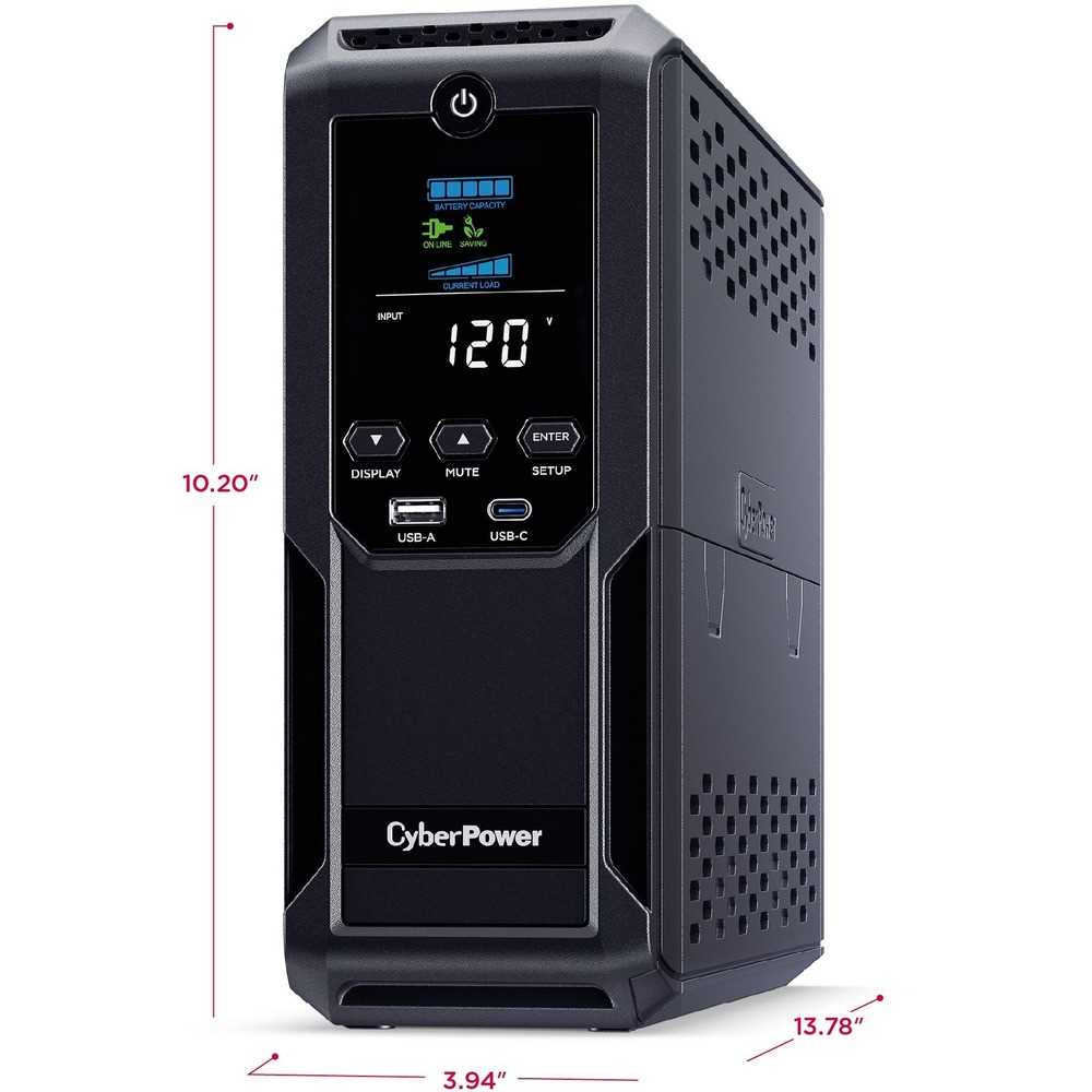 CyberPower Intelligent LCD UPS CP1350AVRLCD3 1350VA Mini-tower UPS - Mini-tower - AVR - 8 Hour Recharge - 4 Minute Stand-by - 120 V AC Input - 120 V AC Output - Serial Port - 12 x NEMA 5-15R, 1 x USB Type A, 1 x USB Type C