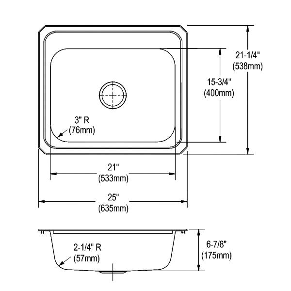 Elkay CR2521 Celebrity® Stainless Steel 25" x 21-1/4" x 6-7/8" Single Bowl Drop-in Sink